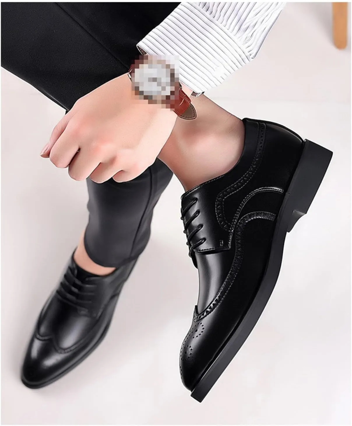 Mens Brogues Classic Oxfords Dress Shoes Formal Business Comfy Breathable Brogues Derby Lace Up Shoes for Men