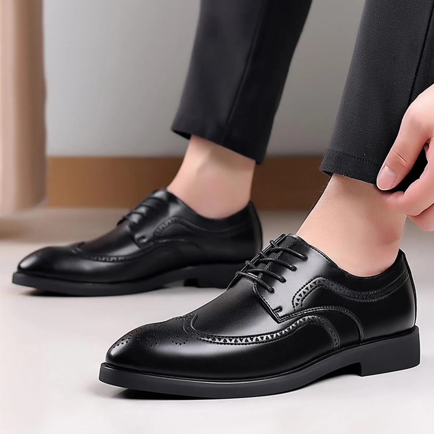 Mens Brogues Classic Oxfords Dress Shoes Formal Business Comfy Breathable Brogues Derby Lace Up Shoes for Men