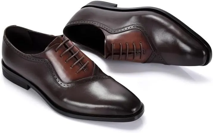 Men's Cap Toe Breathable Lining Lace-ups Derby Shoes Lightweight Non-Slip Rubber Soft Sole Business Comfortable Leather Upper Dress Wedding Shoes
