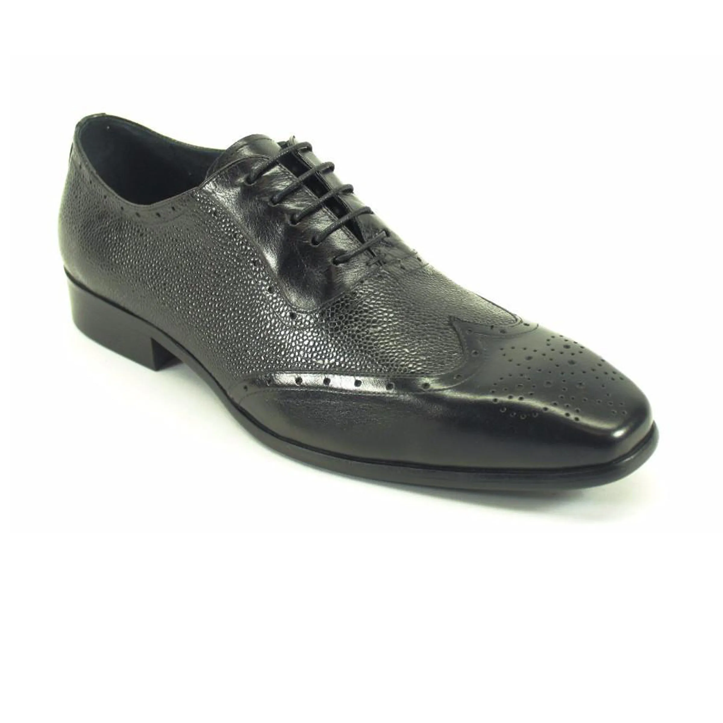 Mens Carrucci Caviar Leather Wingtip Dress Shoe in Cognac