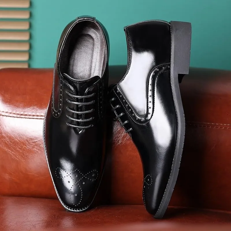 Men's Casual Business Oxford Shoes Classic Comfortable Pointed Toe Shiny Leather Dress Shoes Wedding Office Tuxedo Shoes for Men
