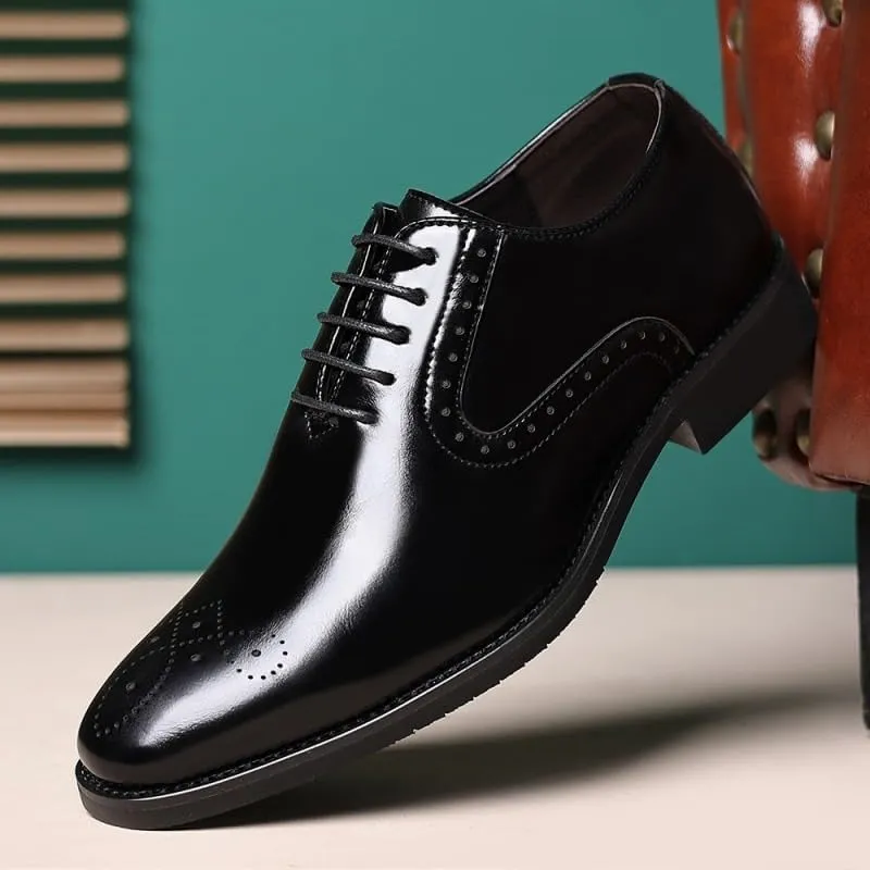 Men's Casual Business Oxford Shoes Classic Comfortable Pointed Toe Shiny Leather Dress Shoes Wedding Office Tuxedo Shoes for Men