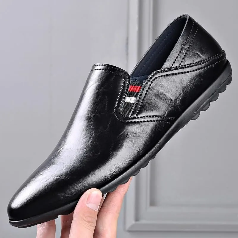 Men's Casual Loafers Flat-Heeled Round-Toed Rubber Shoes Soft-Soled Comfortable Breathable Slip-on Shoes for Men
