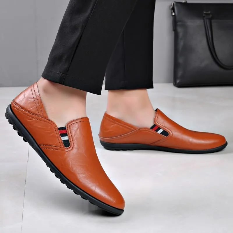 Men's Casual Loafers Flat-Heeled Round-Toed Rubber Shoes Soft-Soled Comfortable Breathable Slip-on Shoes for Men