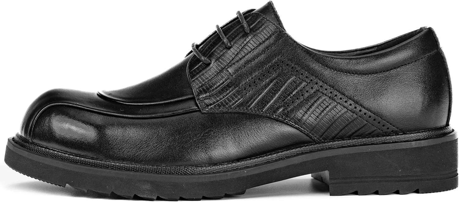 Men’s Classic Black Leather Derby Dress Shoes – Formal Oxford-Style Lace-Up with Non-Slip Rubber Sole, Business Office Wedding Shoes for Daily Wear Comfort