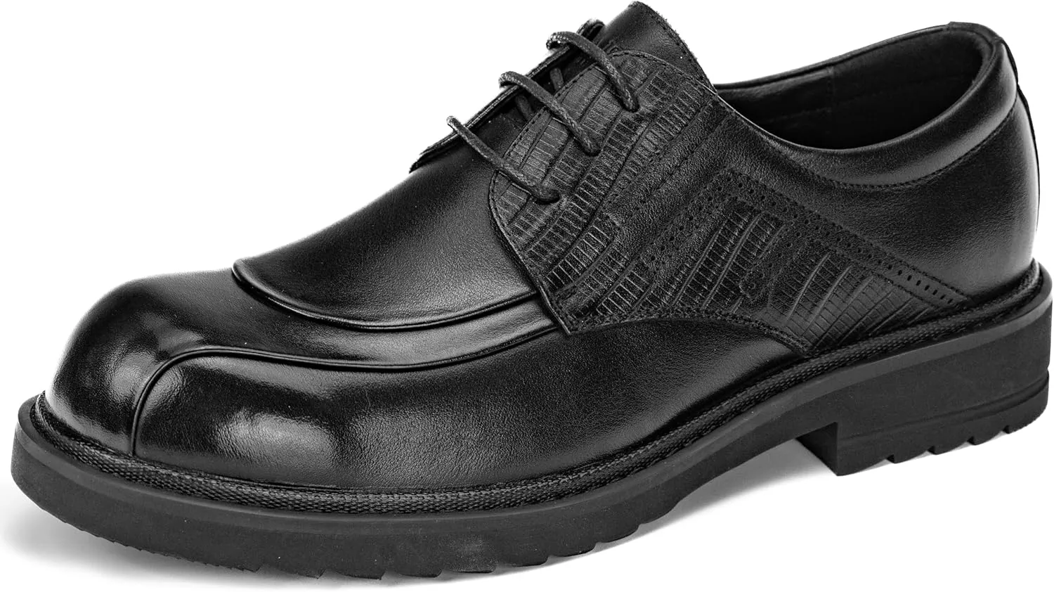 Men’s Classic Black Leather Derby Dress Shoes – Formal Oxford-Style Lace-Up with Non-Slip Rubber Sole, Business Office Wedding Shoes for Daily Wear Comfort
