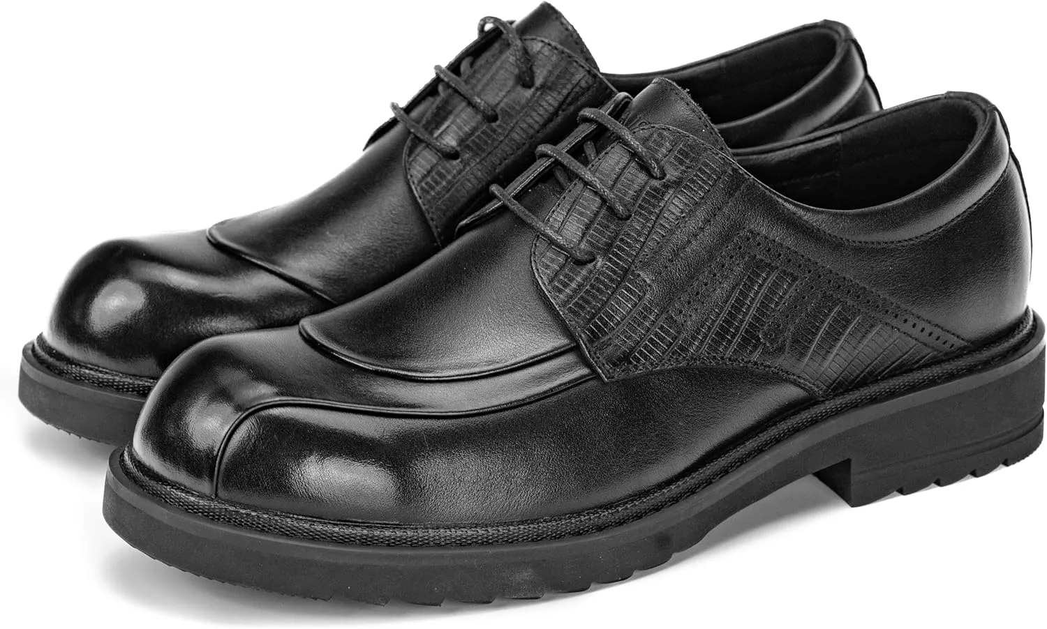 Men’s Classic Black Leather Derby Dress Shoes – Formal Oxford-Style Lace-Up with Non-Slip Rubber Sole, Business Office Wedding Shoes for Daily Wear Comfort