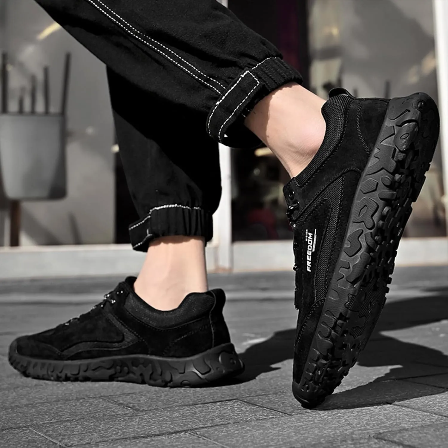 Men's Classic Outdoor Low-Top Suede Drawstring Sneakers,Summer Breathable Mesh Non-Slip Lightweight Casual Slip-on Sports Trail Shoes for Hiking & Walking