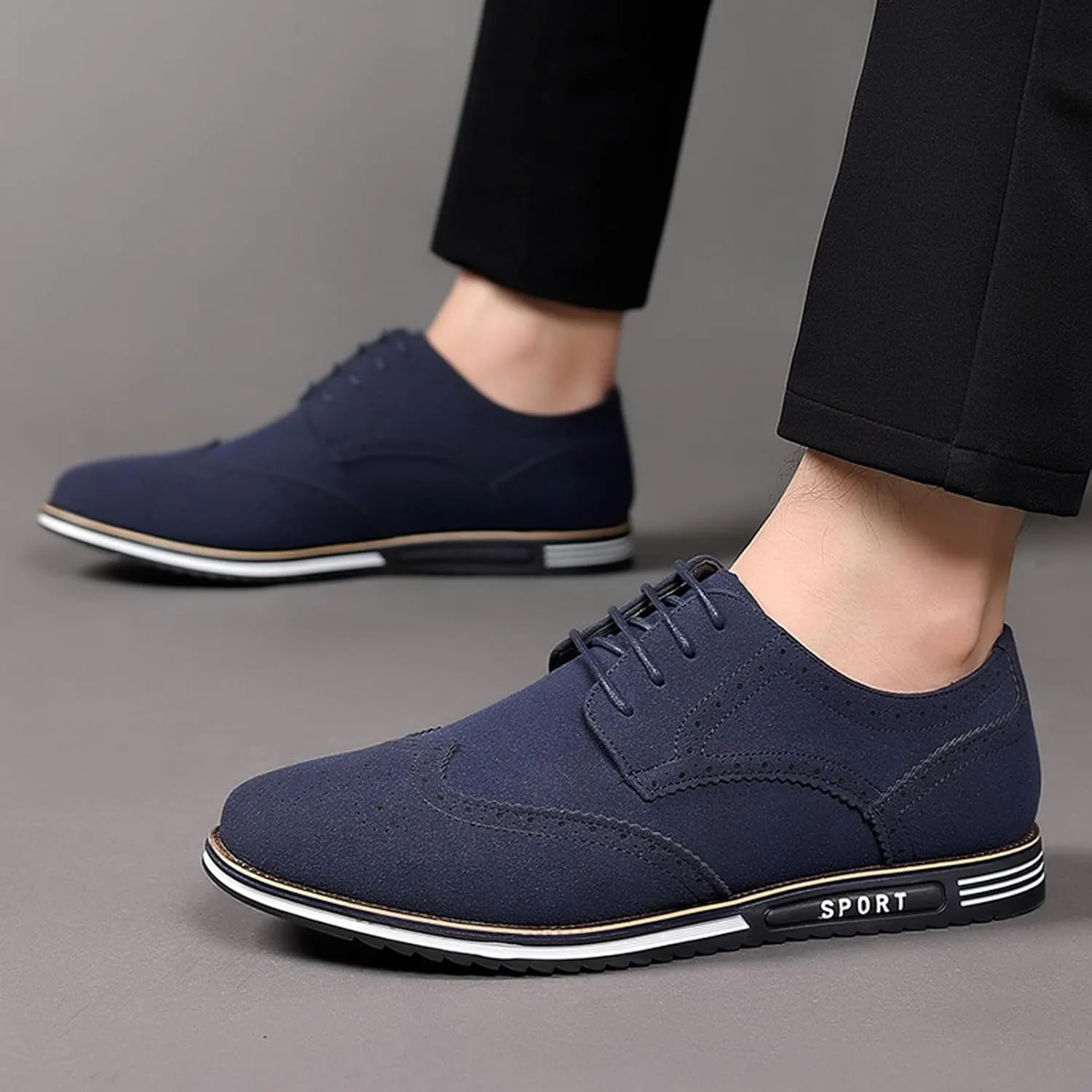 Men's Classic Suede Leather Lace Up Oxford Shoes Business Casual Dress Shoes for Men