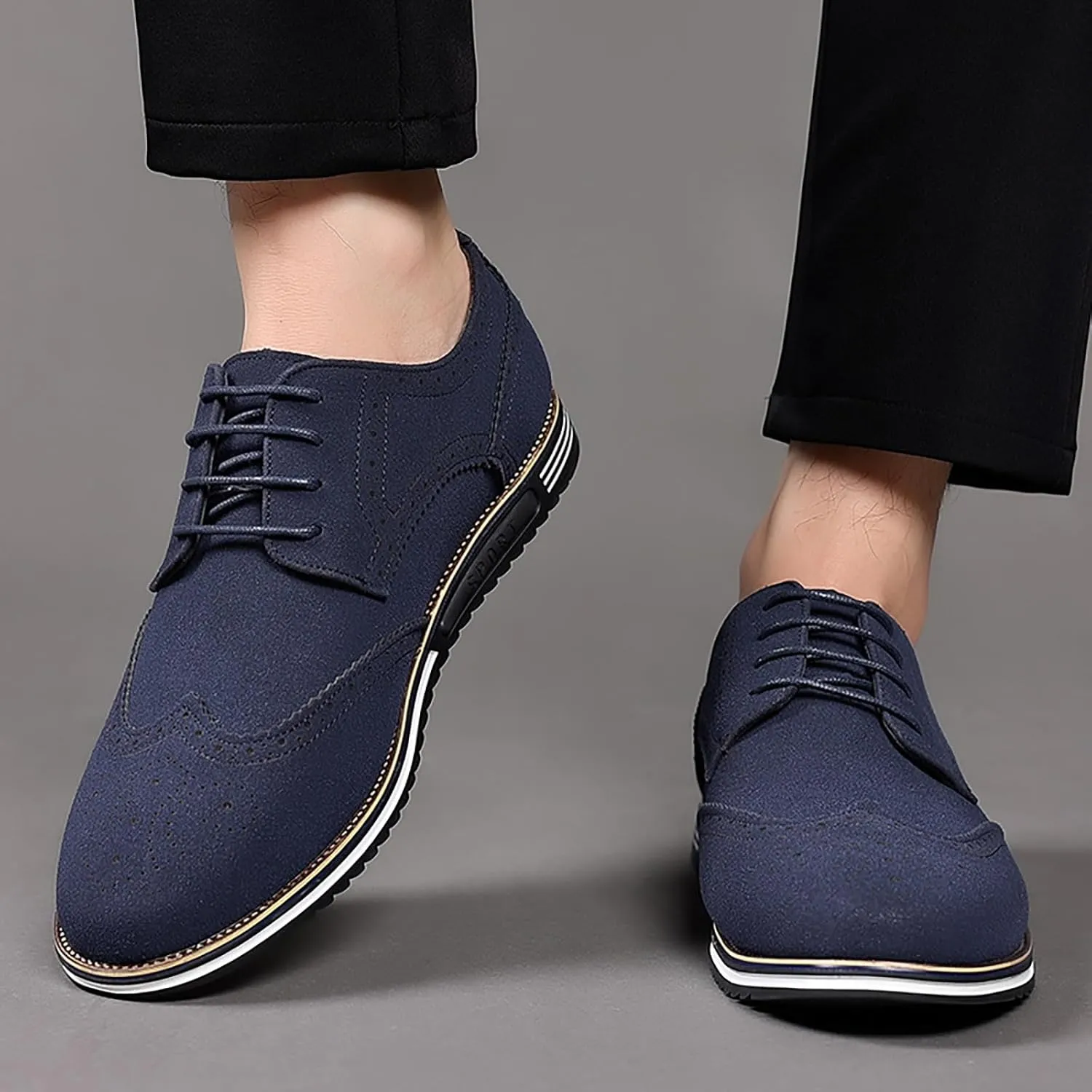 Men's Classic Suede Leather Lace Up Oxford Shoes Business Casual Dress Shoes for Men