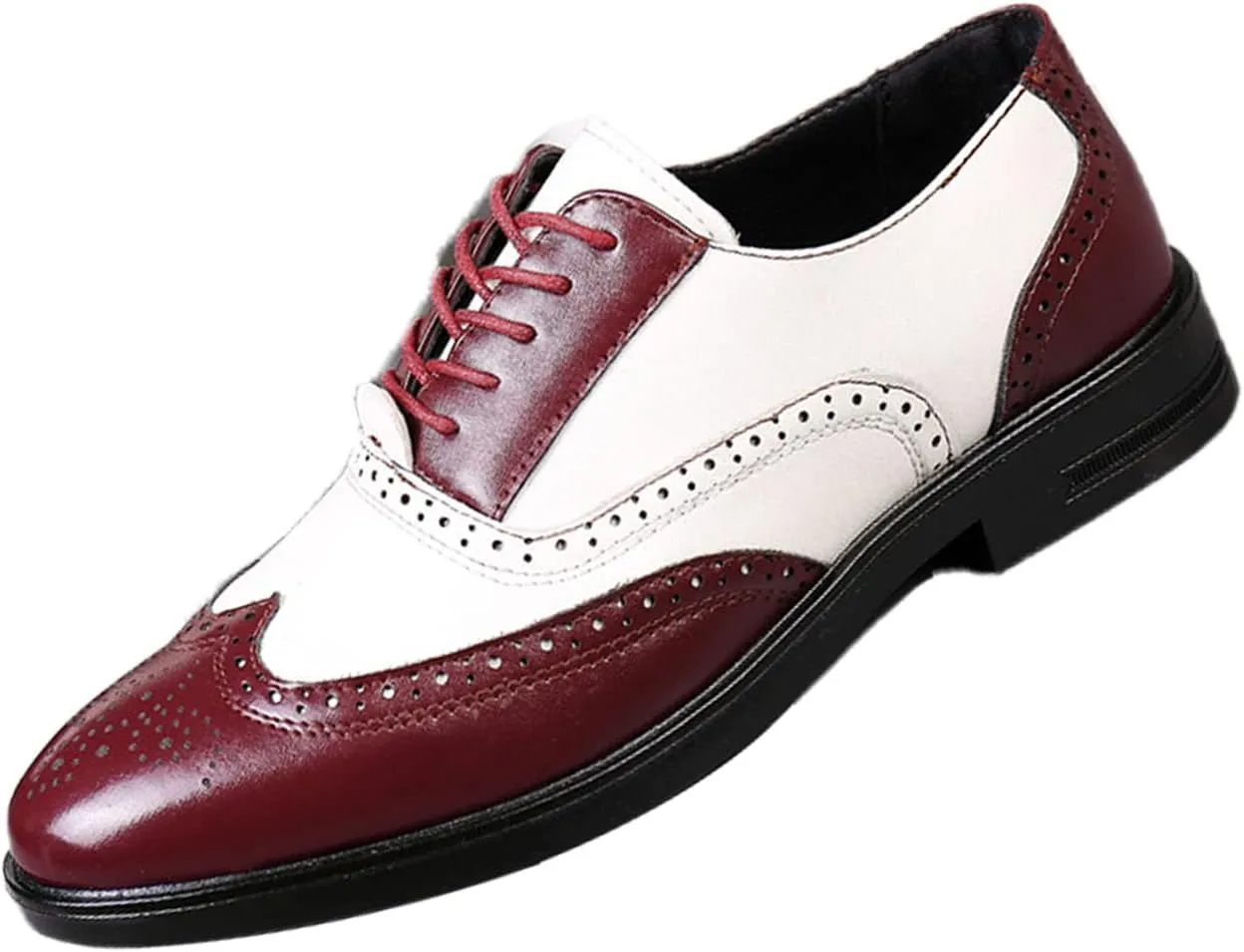 Men's Colorblock Derby Dress Leather Shoes,Fashion Carving Floral Wingtip Block Lace-up Formal Business Casual Shoes
