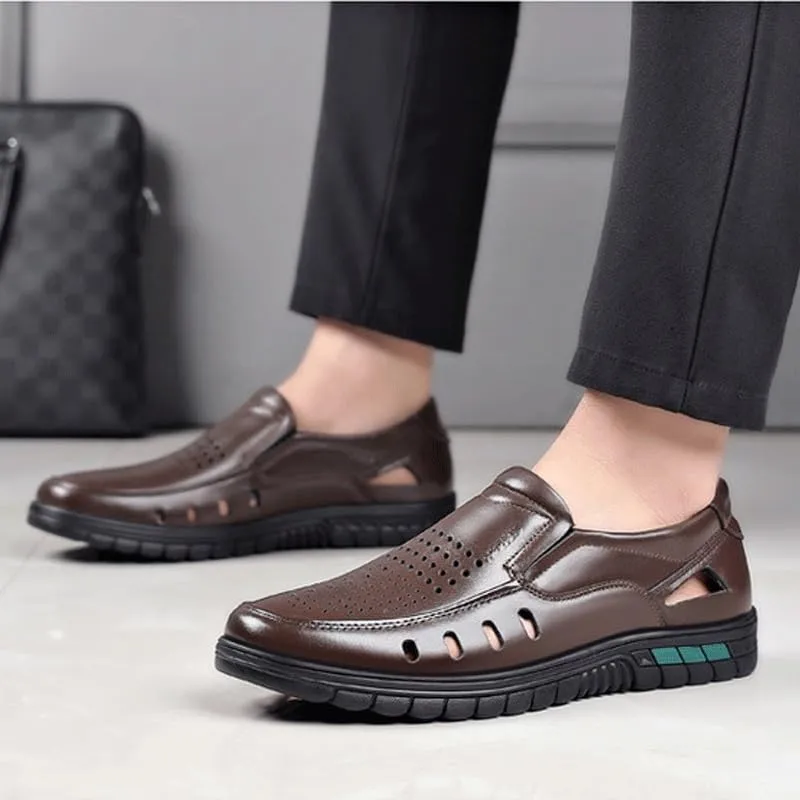 Men's Cutout Mesh Handmade Flat Casual Loafers Breathable Comfortable Casual Moccasin for Business Work & Daily