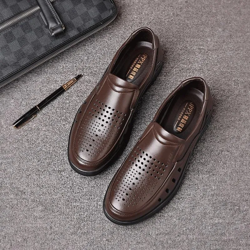Men's Cutout Mesh Handmade Flat Casual Loafers Breathable Comfortable Casual Moccasin for Business Work & Daily
