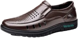 Men's Cutout Mesh Handmade Flat Casual Loafers Breathable Comfortable Casual Moccasin for Business Work & Daily