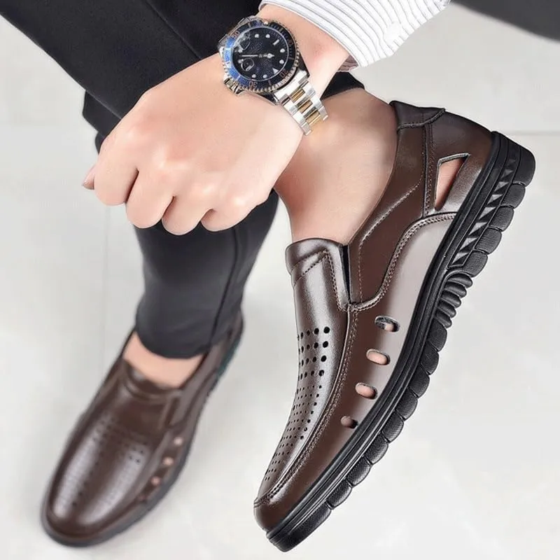 Men's Cutout Mesh Handmade Flat Casual Loafers Breathable Comfortable Casual Moccasin for Business Work & Daily