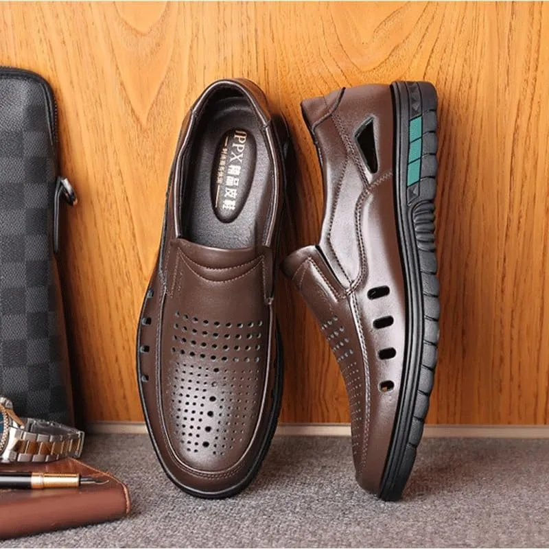 Men's Cutout Mesh Handmade Flat Casual Loafers Breathable Comfortable Casual Moccasin for Business Work & Daily
