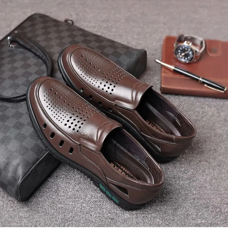Men's Cutout Mesh Handmade Flat Casual Loafers Breathable Comfortable Casual Moccasin for Business Work & Daily