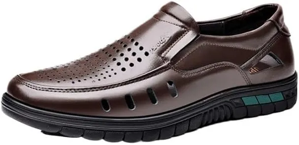 Men's Cutout Mesh Handmade Flat Casual Loafers Breathable Comfortable Casual Moccasin for Business Work & Daily