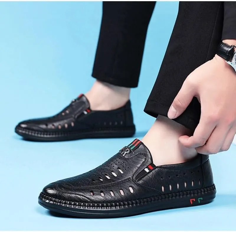 Men's Cutout Mesh Handmade Flat Casual Loafers Lightweight Slip on Mesh Moccasins Summer Breathable Driving Shoes Mens Commuter Slip-Resistant Lightweight Breathable Easy to Walk