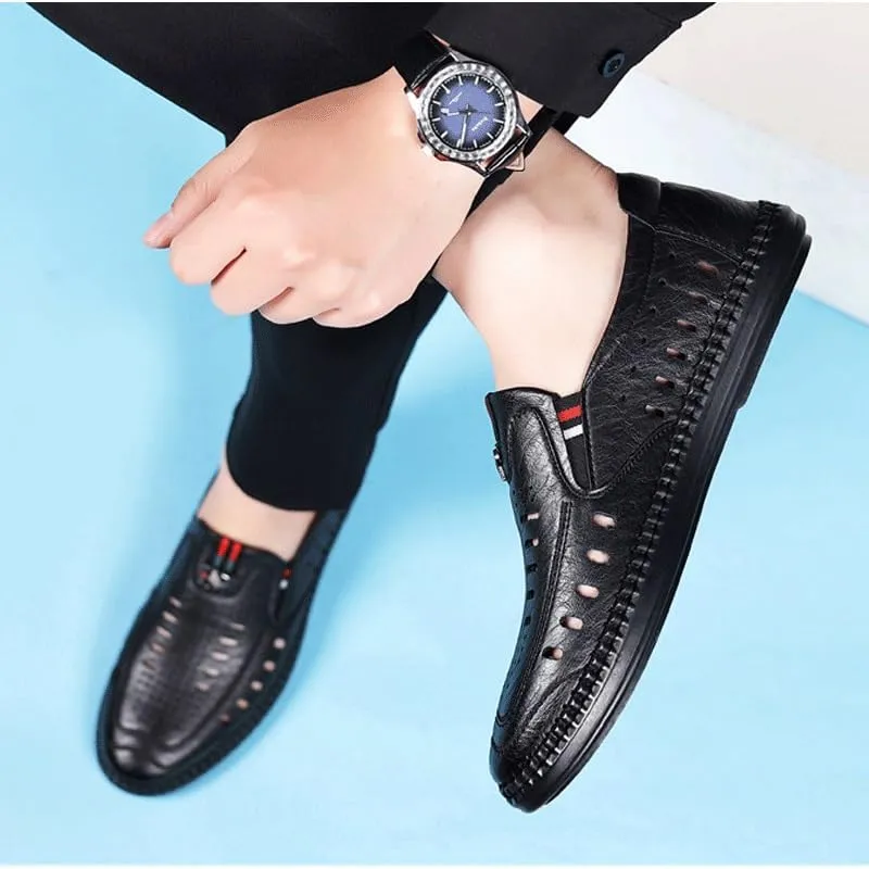 Men's Cutout Mesh Handmade Flat Casual Loafers Lightweight Slip on Mesh Moccasins Summer Breathable Driving Shoes Mens Commuter Slip-Resistant Lightweight Breathable Easy to Walk