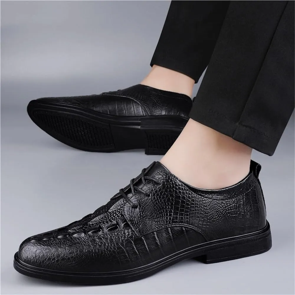 Mens Dress Oxford Shoes Fashion Lace Up Working Wingtip Vegan Leather Slip Resistant Block Heel Anti-Slip Rubber Sole Tuxedo
