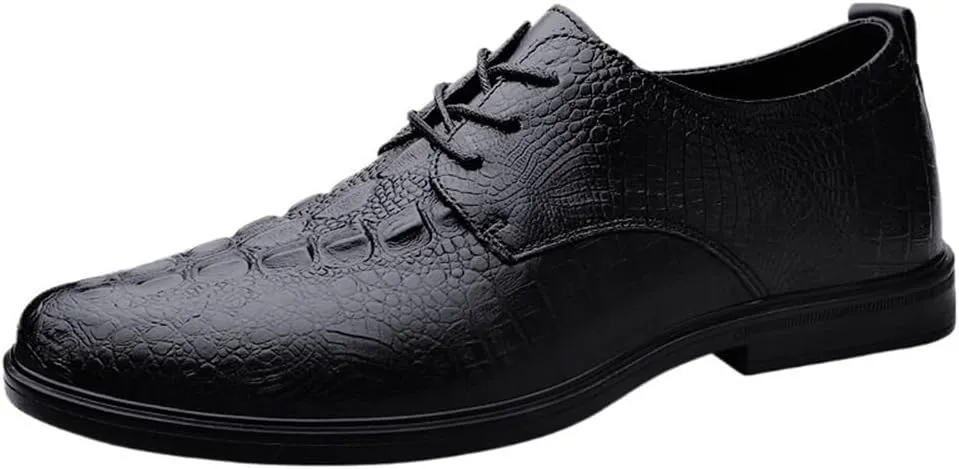 Mens Dress Oxford Shoes Fashion Lace Up Working Wingtip Vegan Leather Slip Resistant Block Heel Anti-Slip Rubber Sole Tuxedo