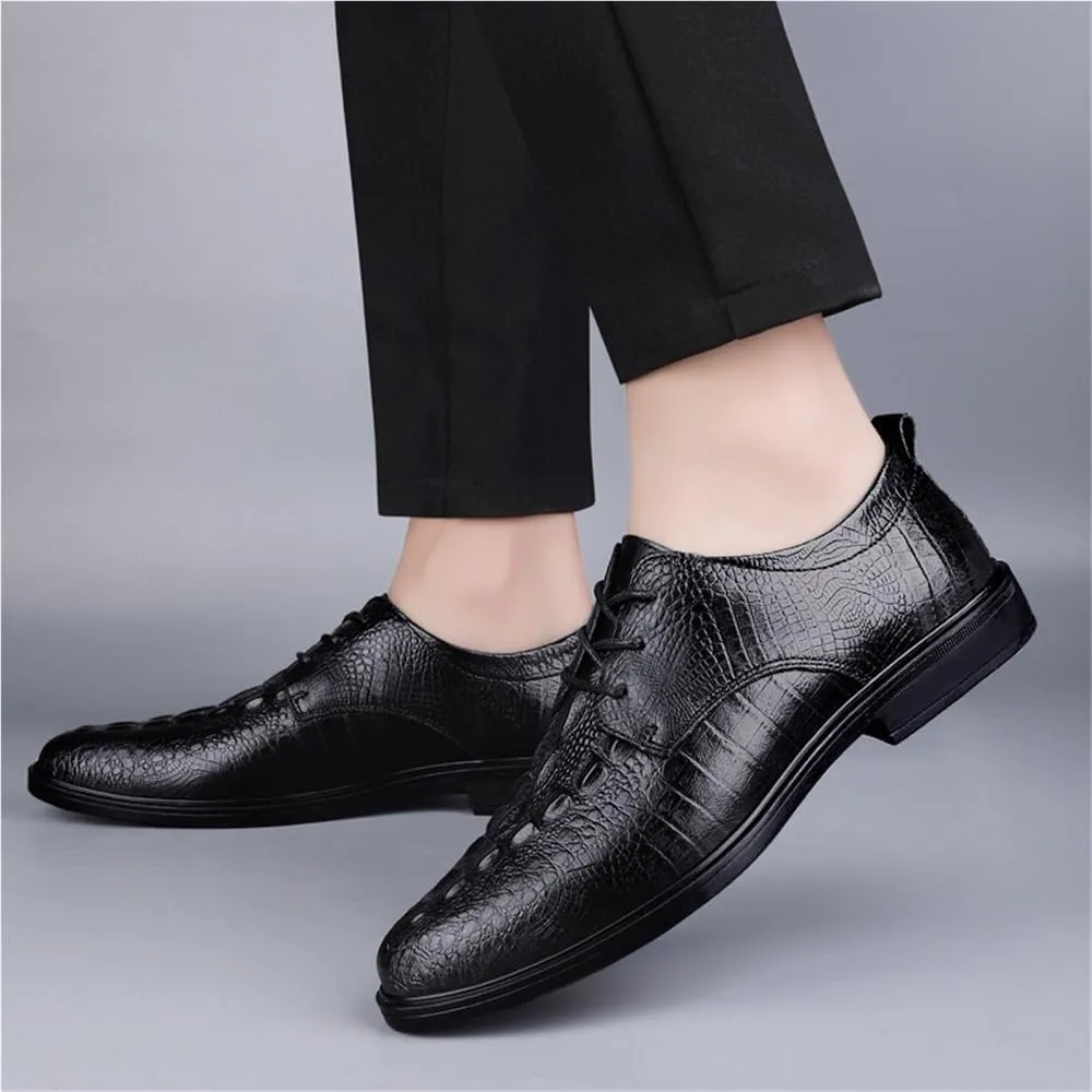 Mens Dress Oxford Shoes Fashion Lace Up Working Wingtip Vegan Leather Slip Resistant Block Heel Anti-Slip Rubber Sole Tuxedo
