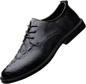Mens Dress Oxford Shoes Fashion Lace Up Working Wingtip Vegan Leather Slip Resistant Block Heel Anti-Slip Rubber Sole Tuxedo