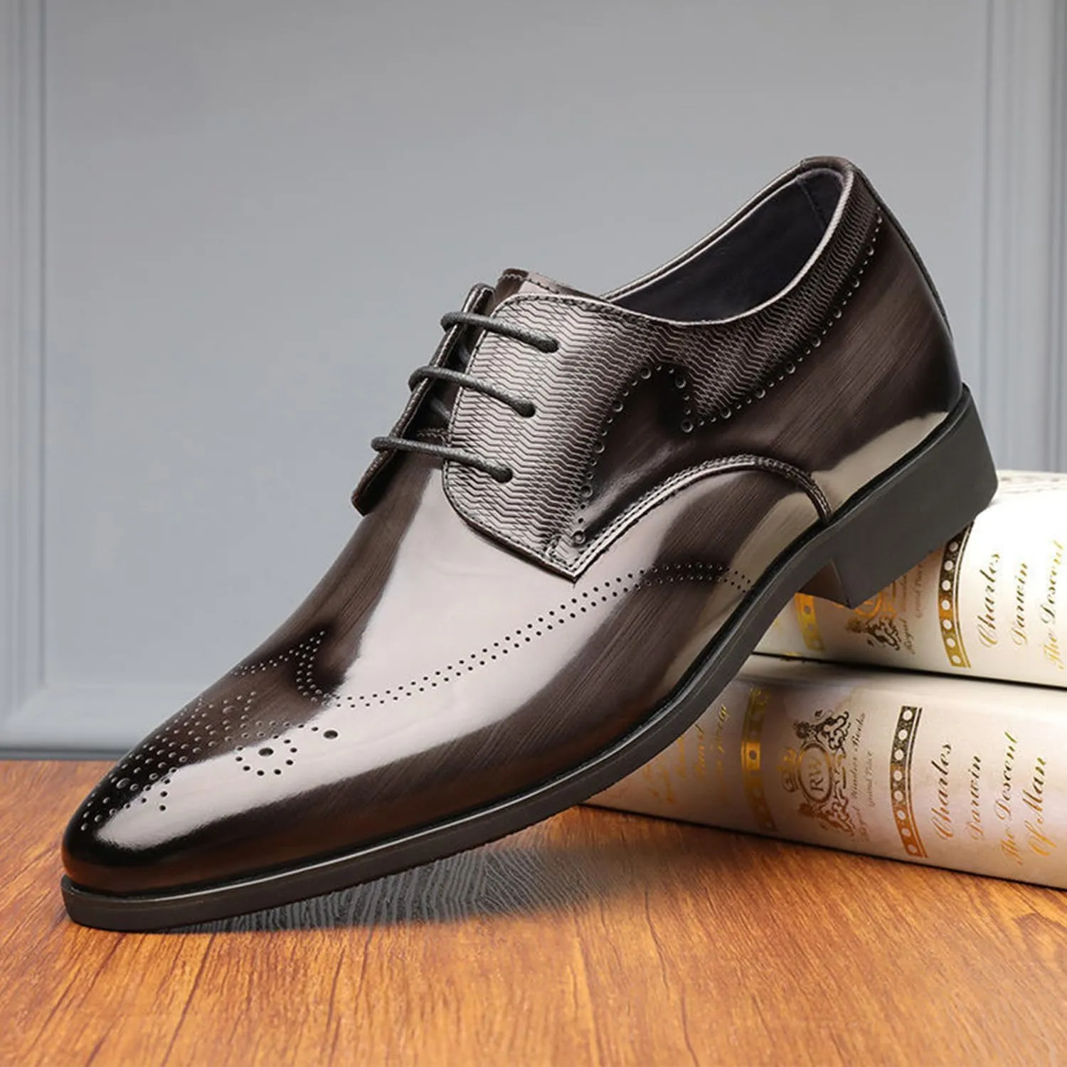 Mens Dress Oxford Shoes for Men Classic Wingtip Brogues Low Heel Lace-ups Formal Shoes for Office Business Wedding