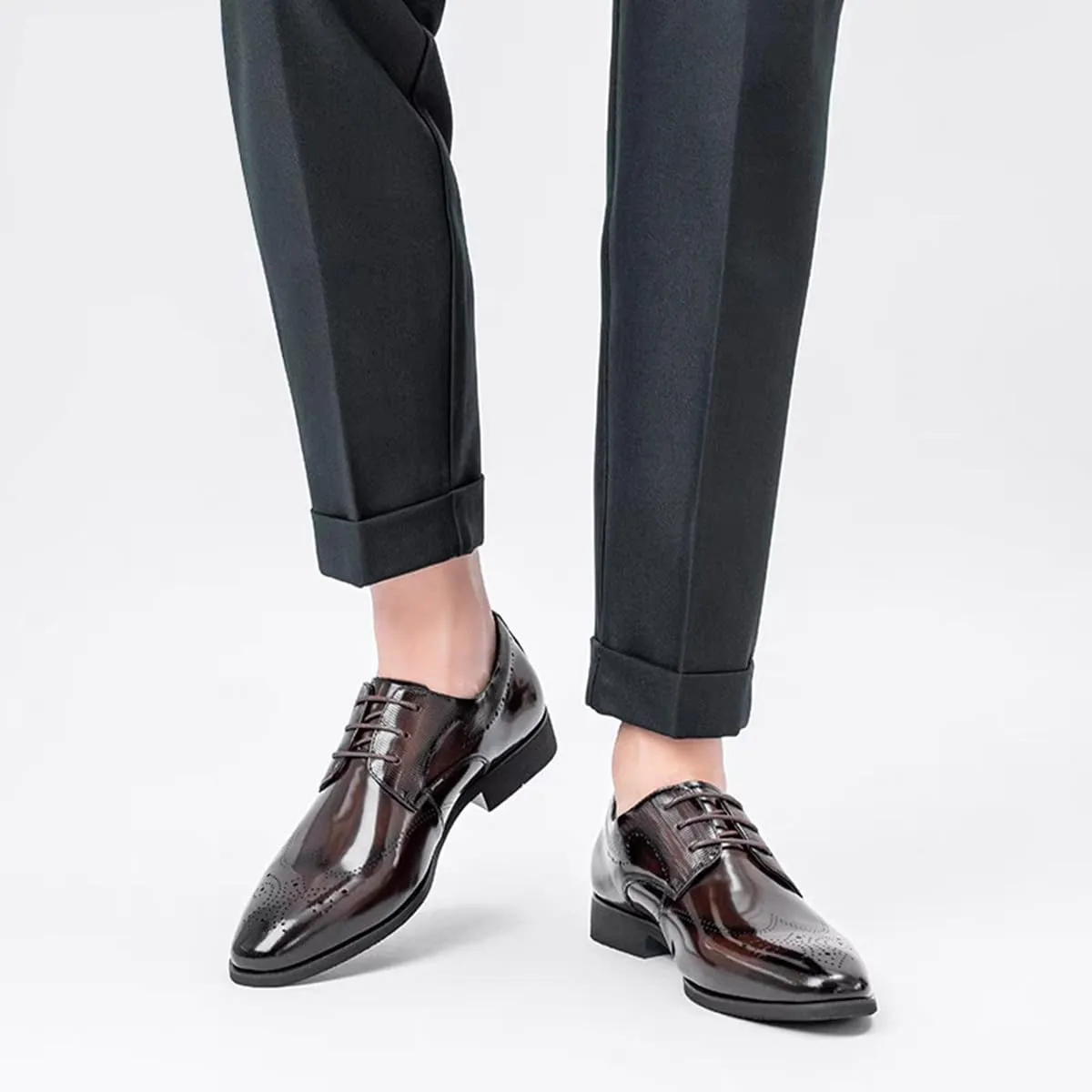 Mens Dress Oxford Shoes for Men Classic Wingtip Brogues Low Heel Lace-ups Formal Shoes for Office Business Wedding