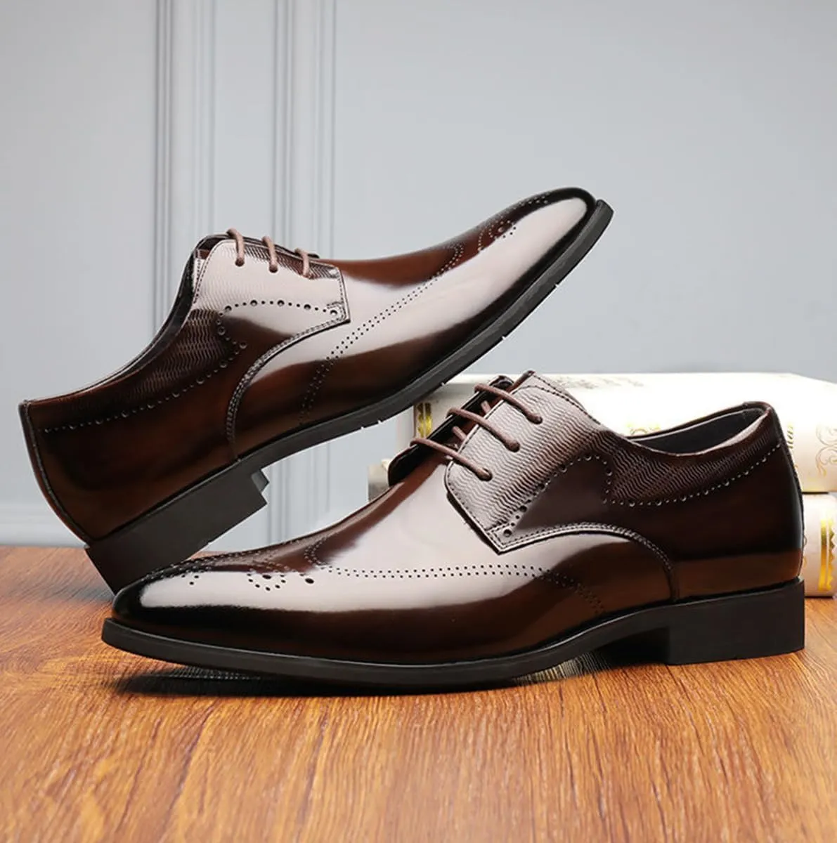 Mens Dress Oxford Shoes for Men Classic Wingtip Brogues Low Heel Lace-ups Formal Shoes for Office Business Wedding