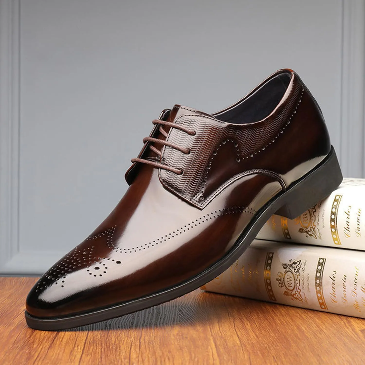 Mens Dress Oxford Shoes for Men Classic Wingtip Brogues Low Heel Lace-ups Formal Shoes for Office Business Wedding