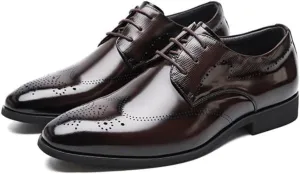 Mens Dress Oxford Shoes for Men Classic Wingtip Brogues Low Heel Lace-ups Formal Shoes for Office Business Wedding