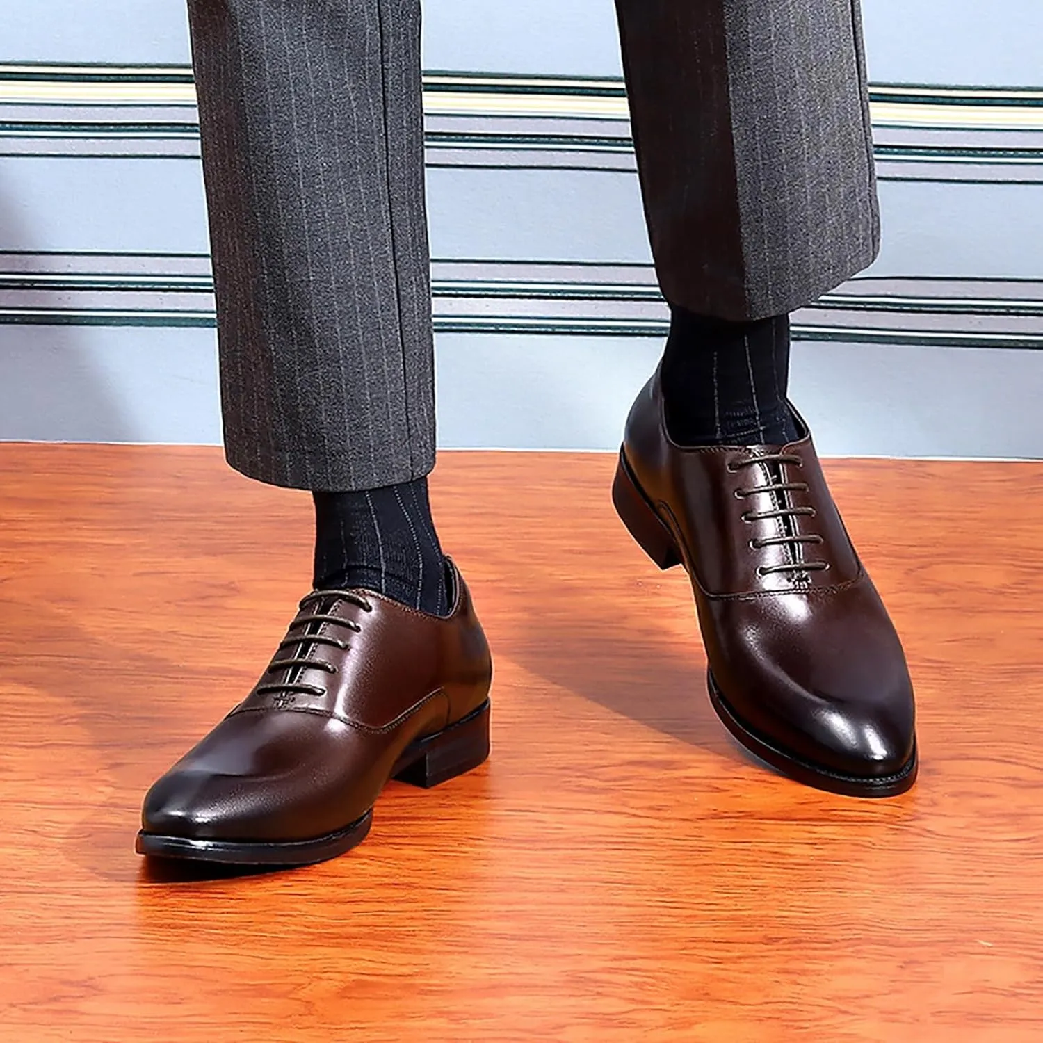 Men's Dress Shoes Business Formal Oxfords with Premium Leather Upper & Slip-Resistant Sole for Office, Wedding, Professional Events