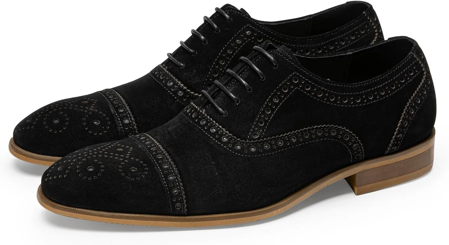 Men's Dress Shoes - Cap Toe Brogue Oxfords in Genuine Leather | Classic Dress Shoes with Decorative Perforations