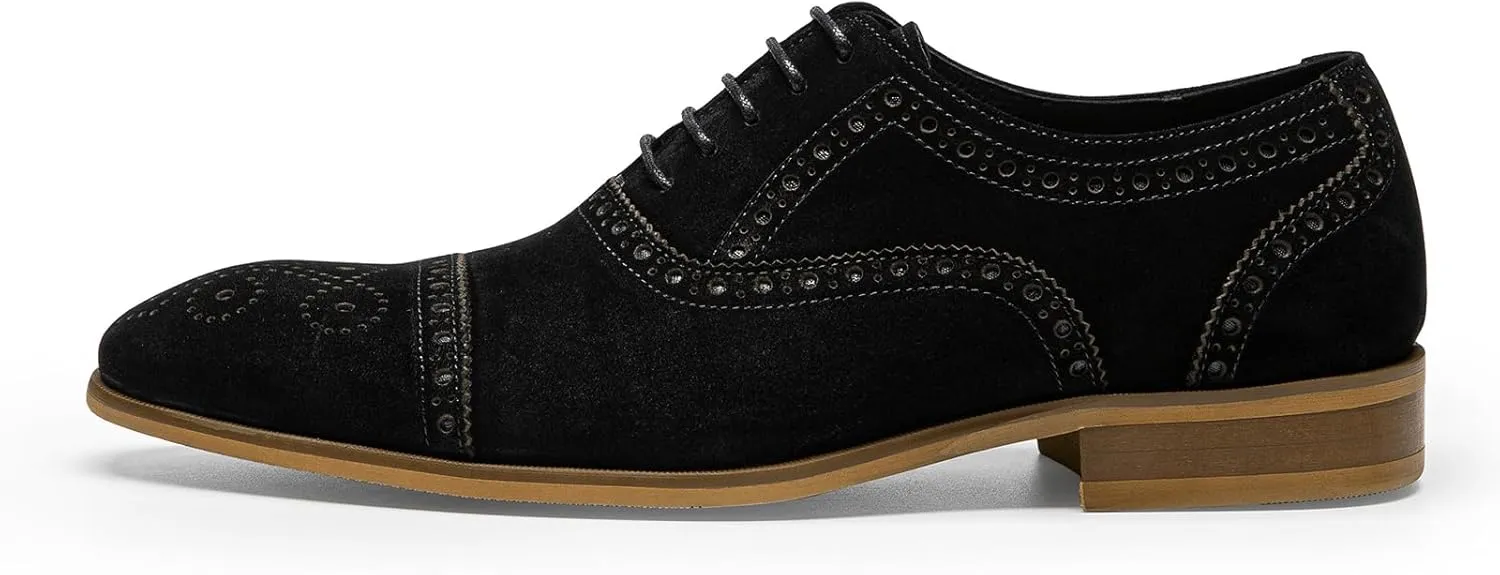 Men's Dress Shoes - Cap Toe Brogue Oxfords in Genuine Leather | Classic Dress Shoes with Decorative Perforations