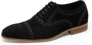 Men's Dress Shoes - Cap Toe Brogue Oxfords in Genuine Leather | Classic Dress Shoes with Decorative Perforations