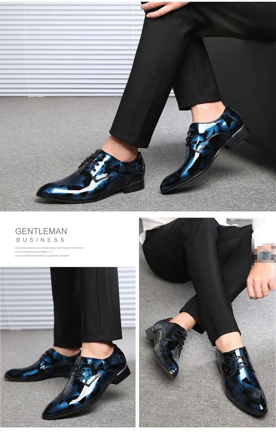 Men's Dress Shoes Fashion Floral Patent Leather Tuxedo Oxfords Formal Business Wedding Shoes Classic Suit Shoes