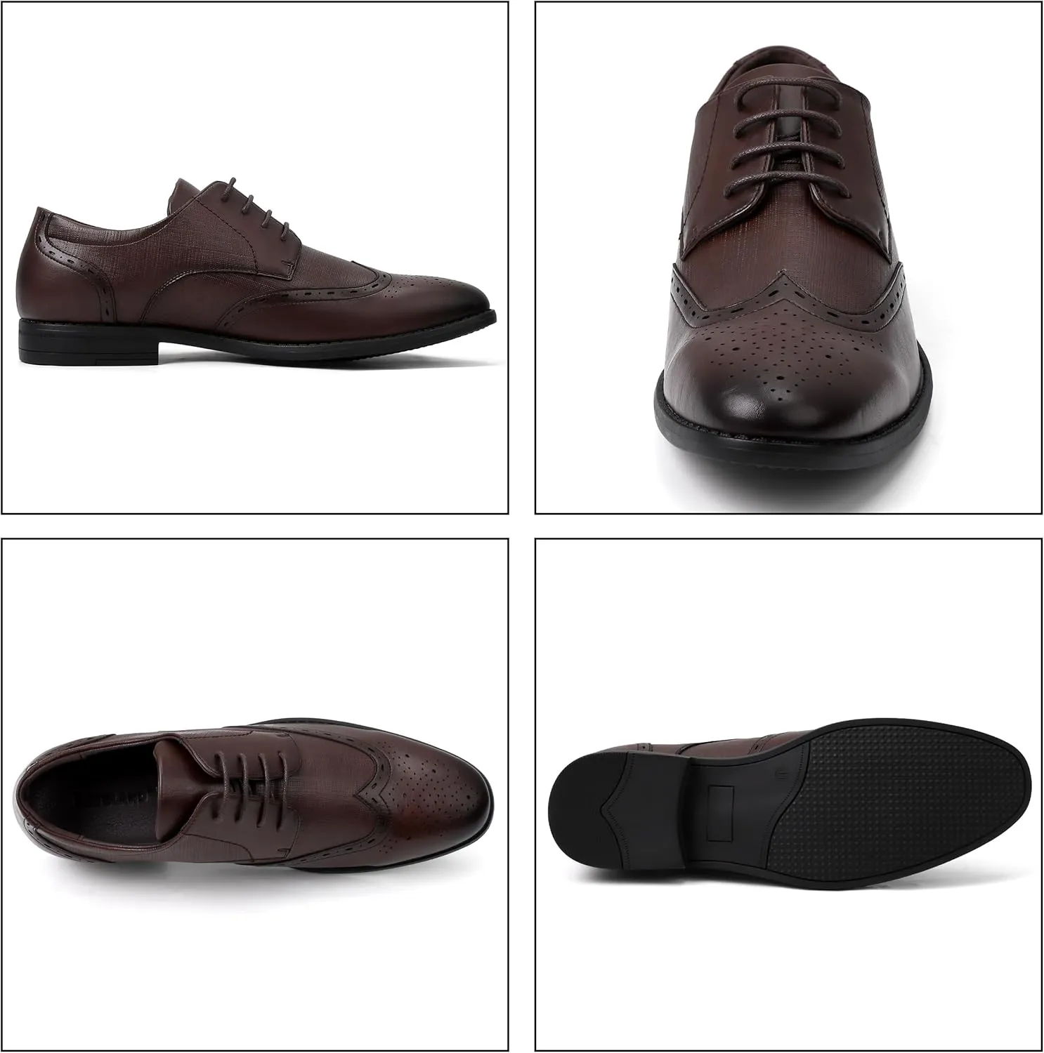 Men's Dress Shoes, Mens Oxford Shoes, Leather Stylish Lace-up Wingtip Brogues, Business Casual Formal Derby Shoe
