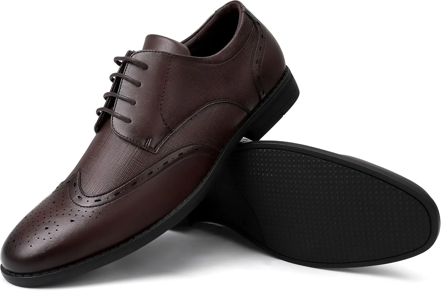 Men's Dress Shoes, Mens Oxford Shoes, Leather Stylish Lace-up Wingtip Brogues, Business Casual Formal Derby Shoe