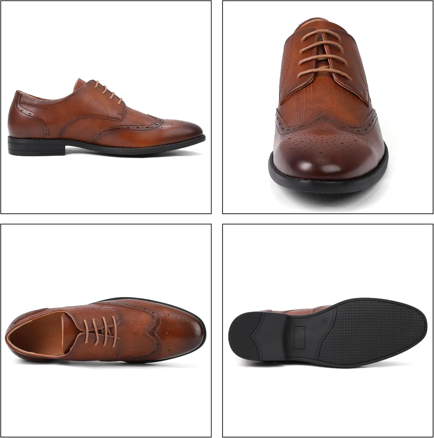 Men's Dress Shoes, Mens Oxford Shoes, Leather Stylish Lace-up Wingtip Brogues, Business Casual Formal Derby Shoe