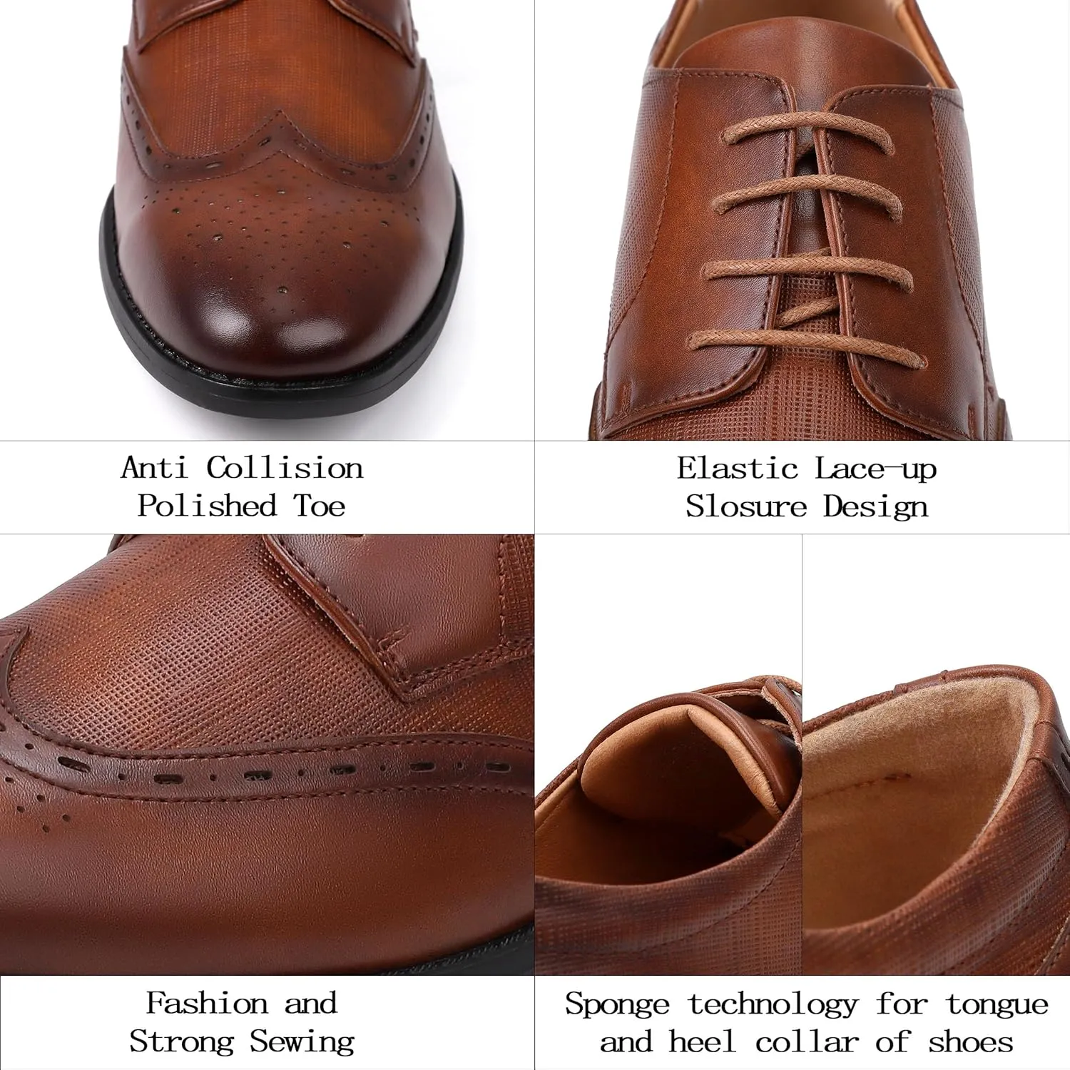 Men's Dress Shoes, Mens Oxford Shoes, Leather Stylish Lace-up Wingtip Brogues, Business Casual Formal Derby Shoe