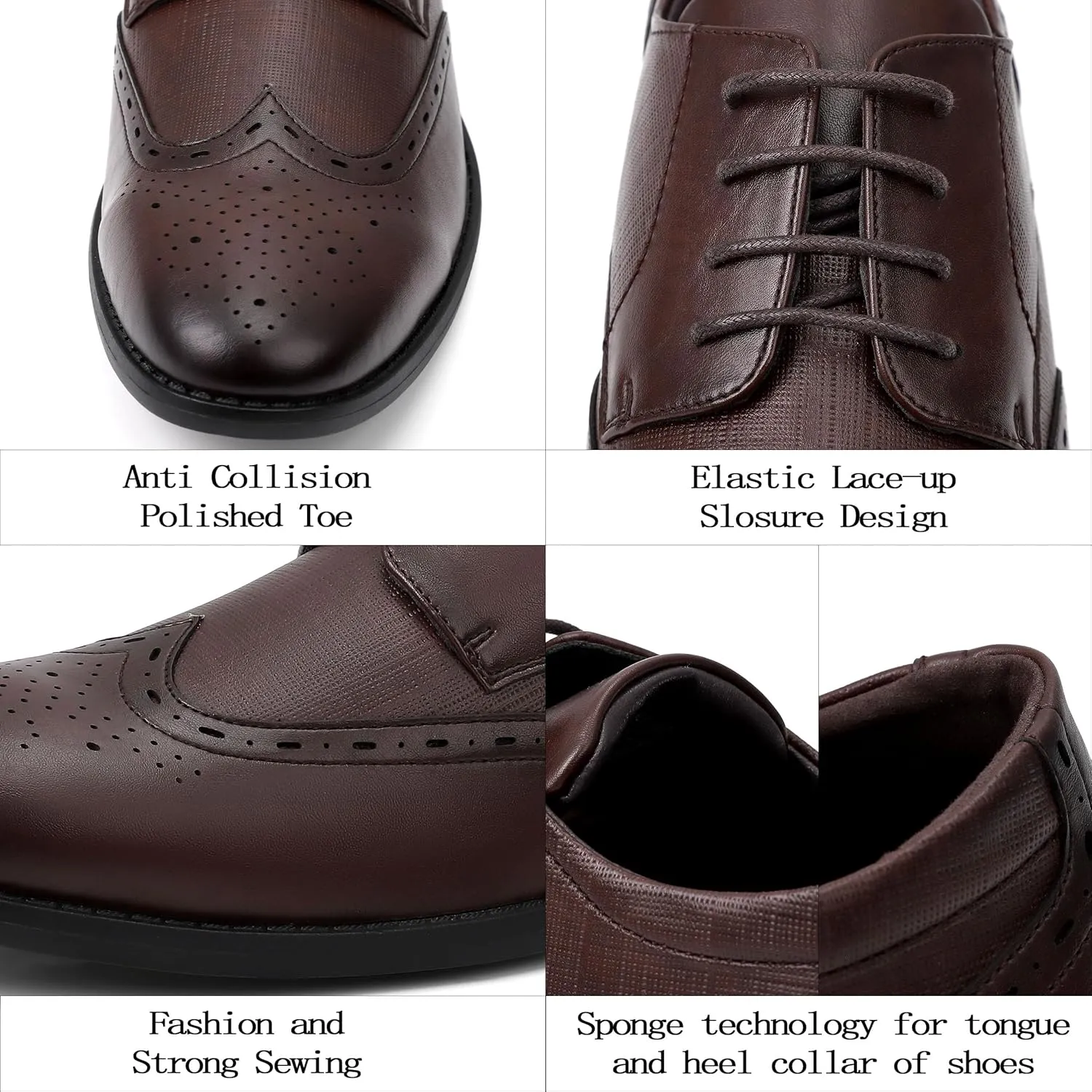Men's Dress Shoes, Mens Oxford Shoes, Leather Stylish Lace-up Wingtip Brogues, Business Casual Formal Derby Shoe