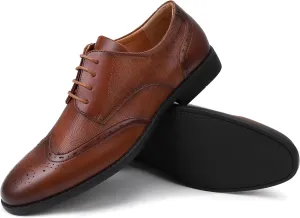 Men's Dress Shoes, Mens Oxford Shoes, Leather Stylish Lace-up Wingtip Brogues, Business Casual Formal Derby Shoe