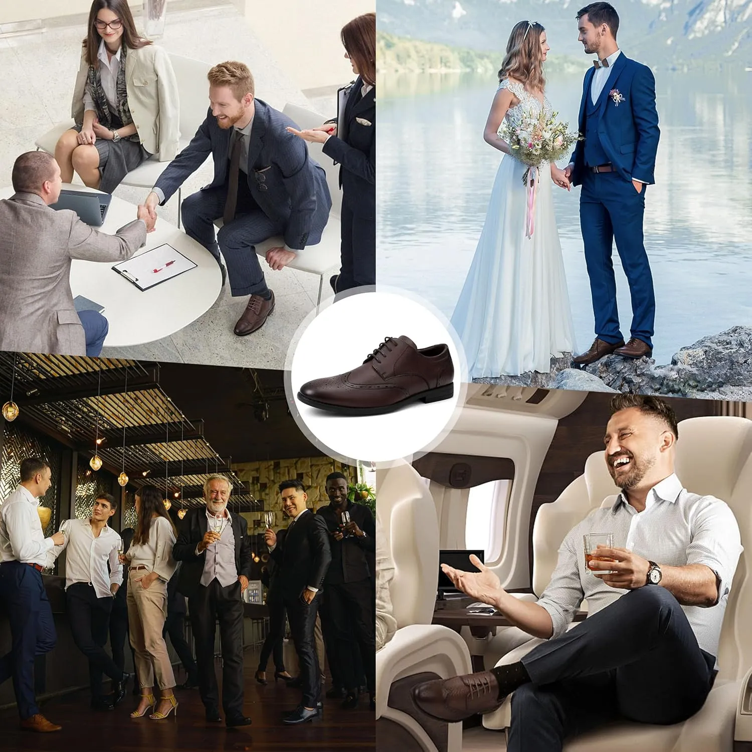 Men's Dress Shoes, Mens Oxford Shoes, Leather Stylish Lace-up Wingtip Brogues, Business Casual Formal Derby Shoe