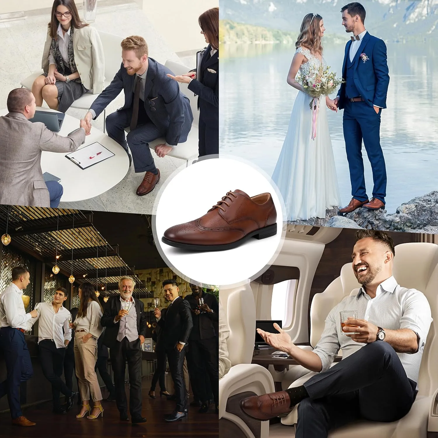 Men's Dress Shoes, Mens Oxford Shoes, Leather Stylish Lace-up Wingtip Brogues, Business Casual Formal Derby Shoe