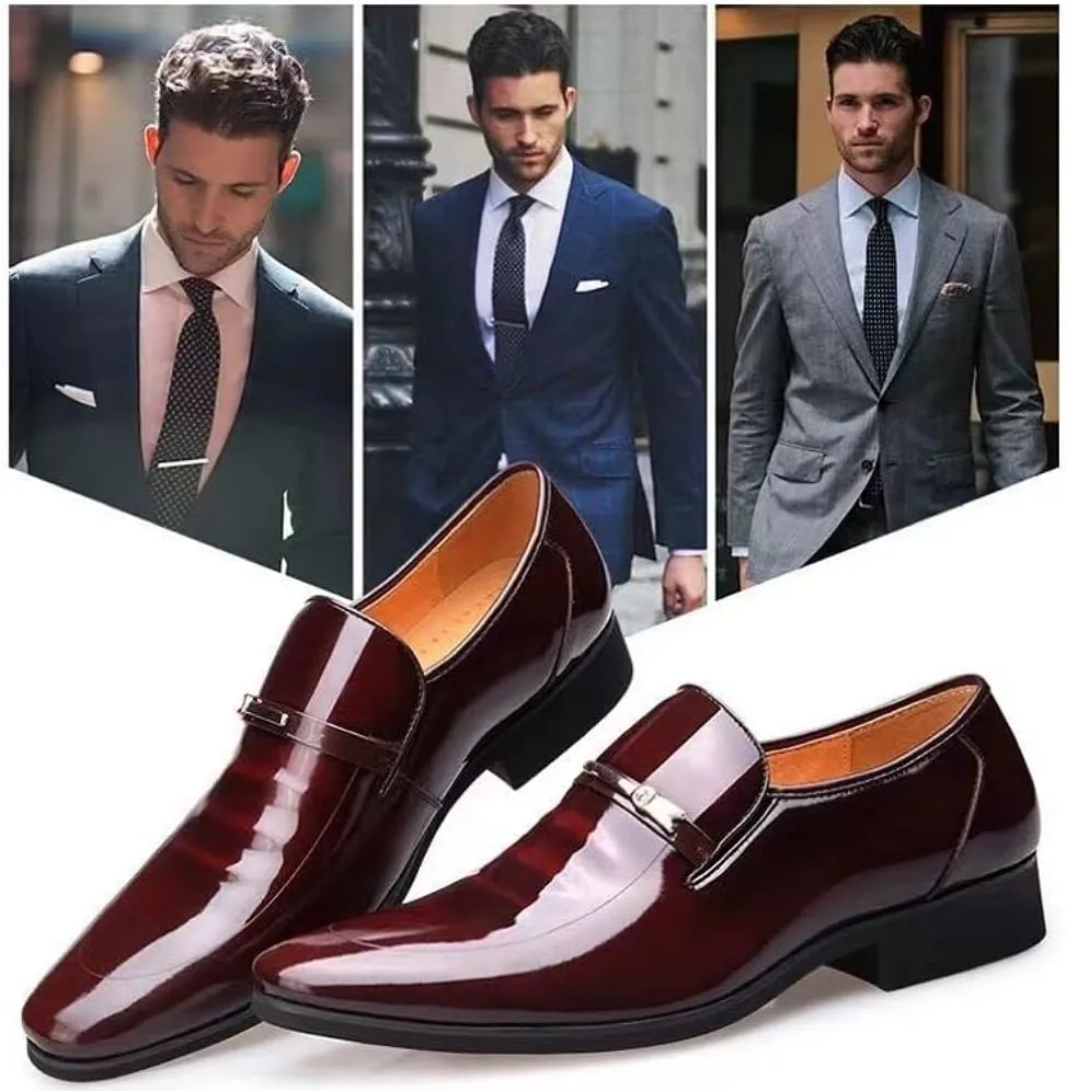 Men's Dress Shoes Oxford Formal Classic Business Shoes Casual Wedding Faux Patent Derby Shoe