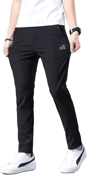 Mens Elastic Waist Pants Breathable Summer Adaptive Pants for Elderly with Zipper and Button (as1, Numeric, Numeric_29, Regular, Regular, Black)