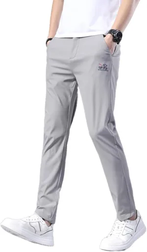 Mens Elastic Waist Pants Breathable Summer Adaptive Pants for Elderly with Zipper and Button (as1, Numeric, Numeric_30, Regular, Regular, Grey)