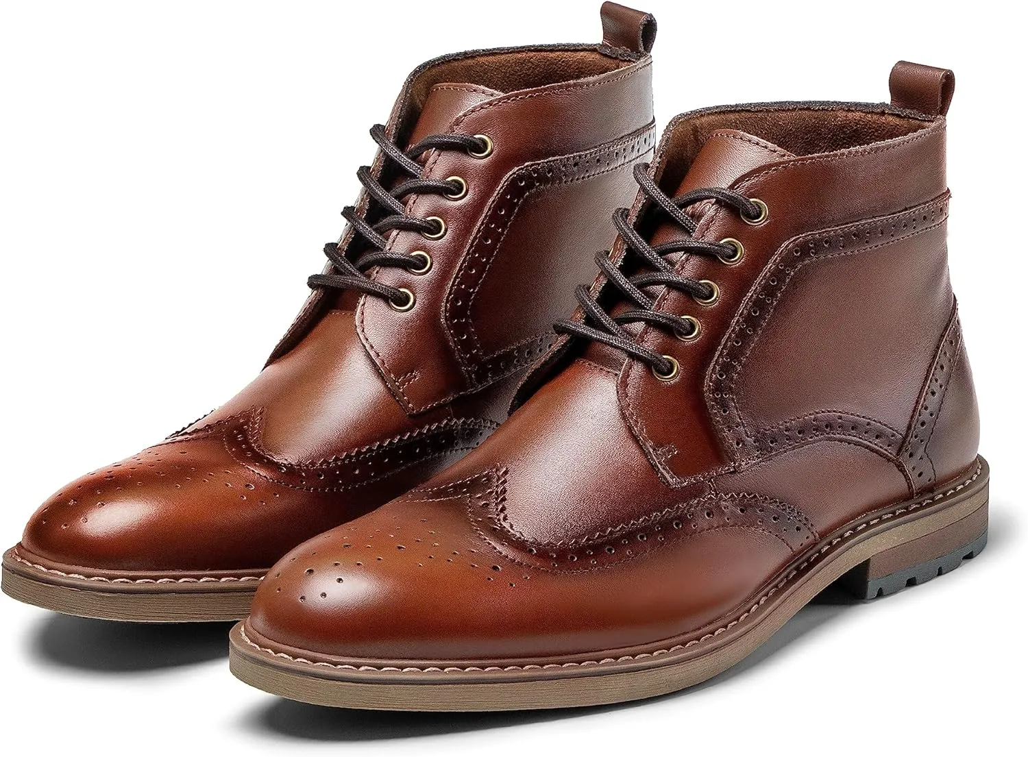 Mens Fashion Dress Boots - Black Genuine Leather Classic Brogue Style Oxford Ankle Boots
